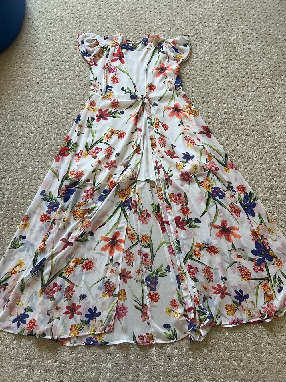 White Floral Girls' Maxi Dress - Lightweight Summer Style